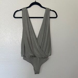 Intimately Free People Silver Plunging Bodysuit